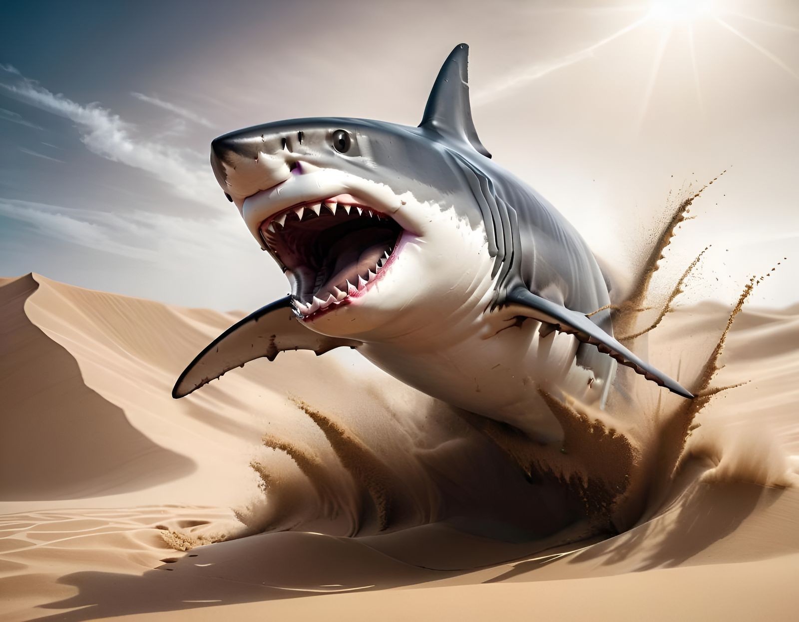 Great White Shark Emerges from Desert Sand