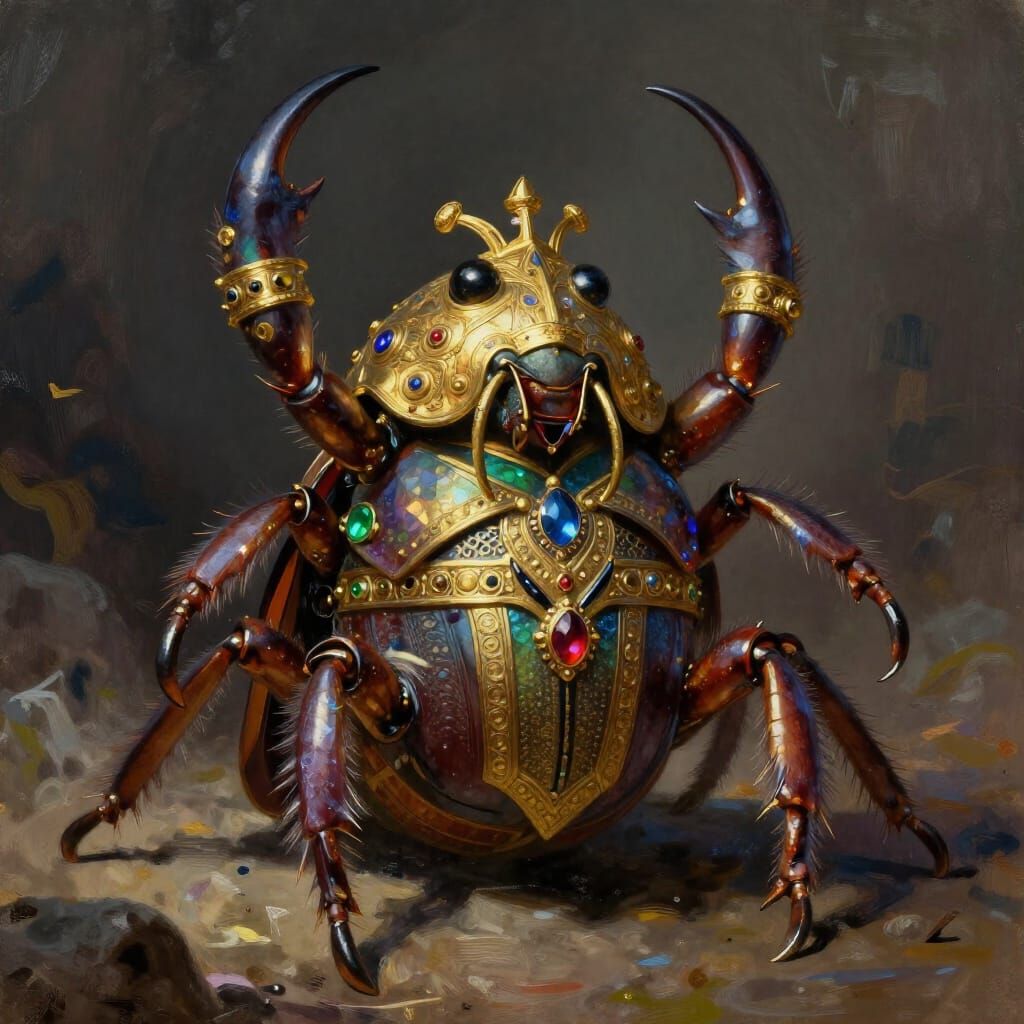 Regal Scarab Lord in Ornate Gold Headdress