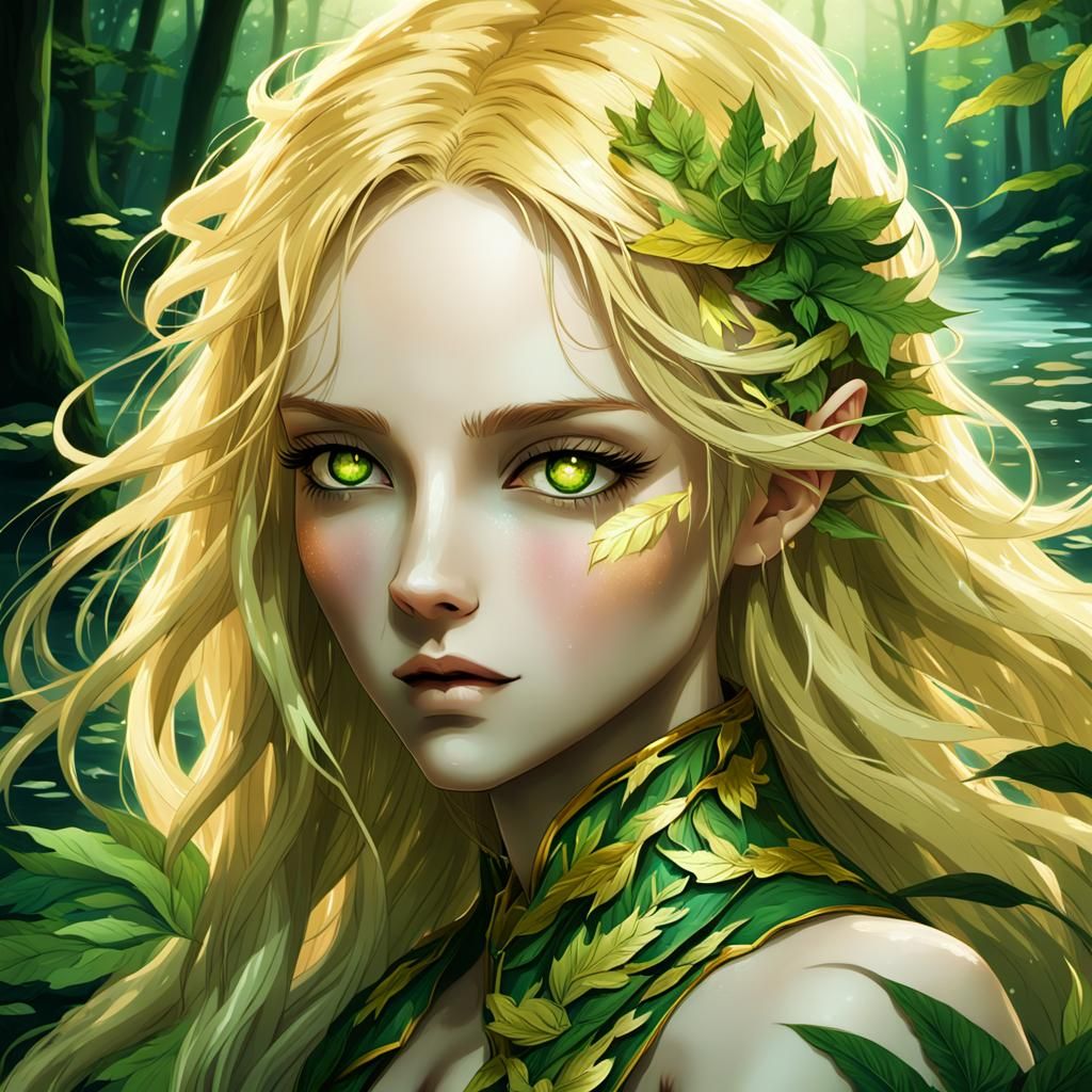 Anime Goddess Shines in Golden Hour, Lush Forest