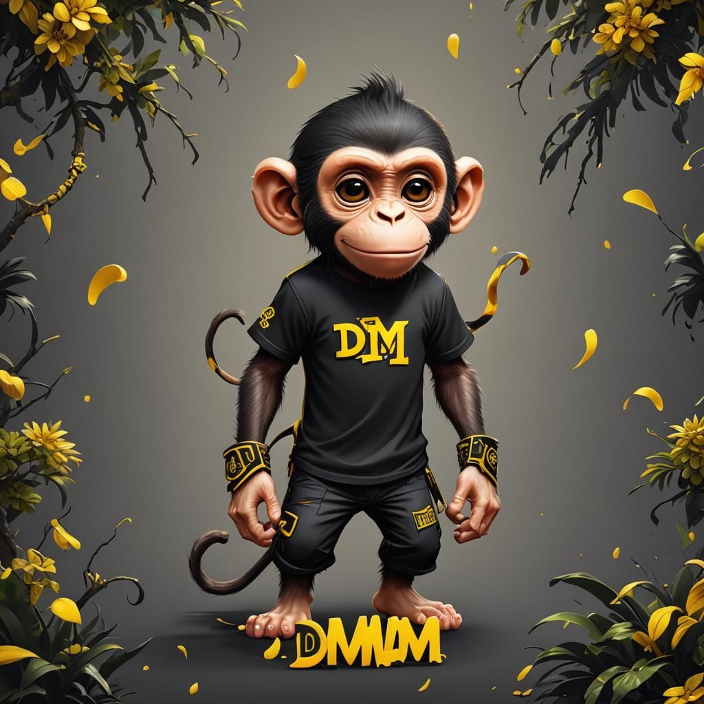 Cute Monkey in DM Shirt: Colorful Fantasy Portrait