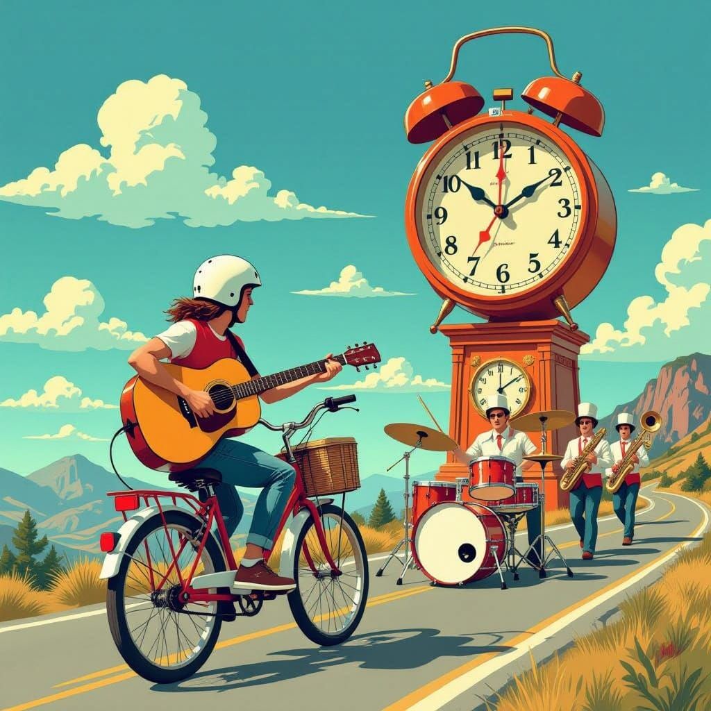 Cyclist Guitarist Leads Band in Whimsical Fantasy Style
