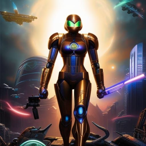 Cyberpunk Robot in Dystopian Metropolis