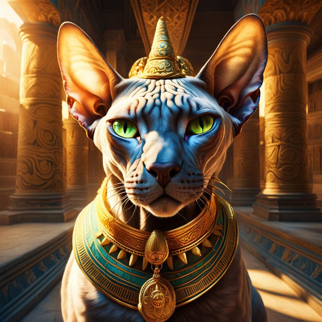 Regal Sphynx Cat in Ancient Egyptian Temple