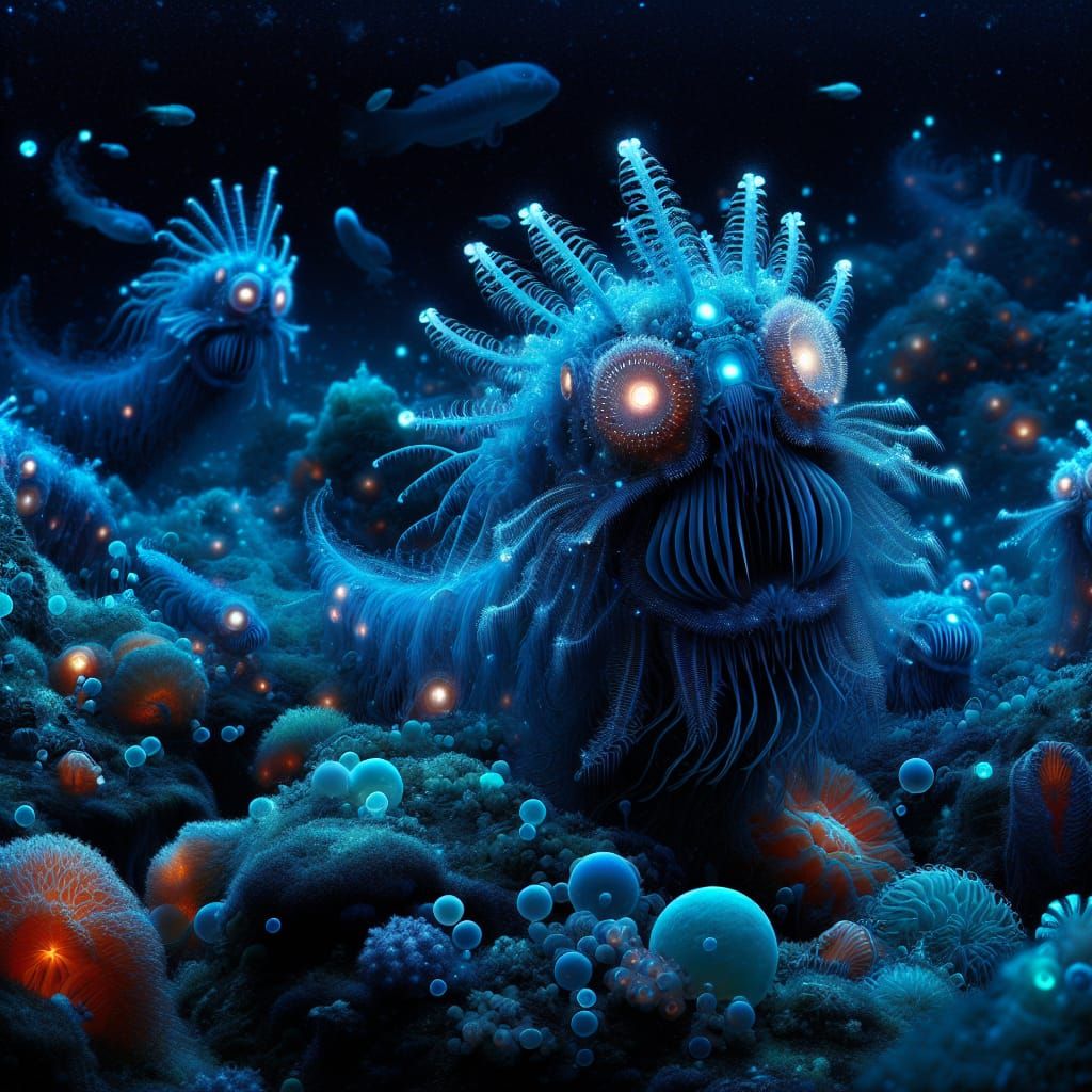 Radiant Abyssal Beings in the Dark Depths