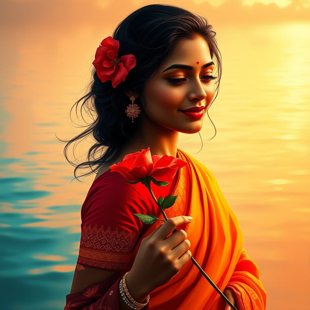 Sensual Indian Goddess Celebrates Valentine's Day in Vibrant...