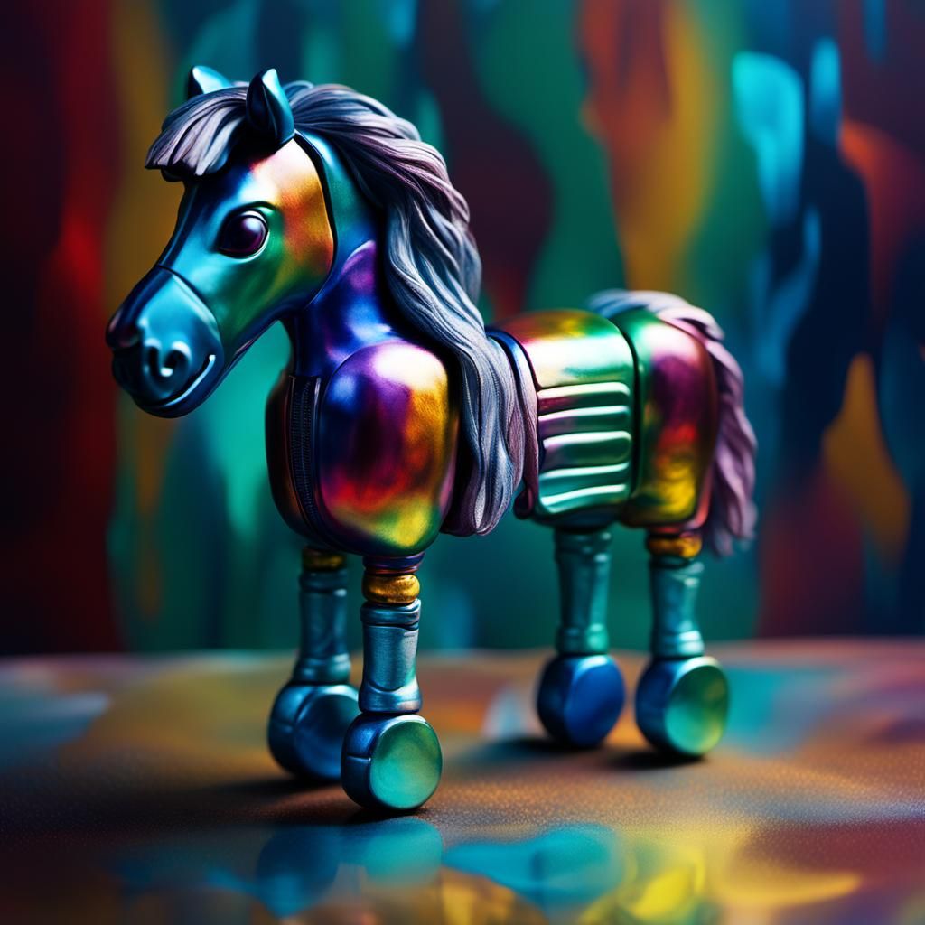 Vibrant Surrealist Masterpiece: Futuristic Hedgehorse Toy