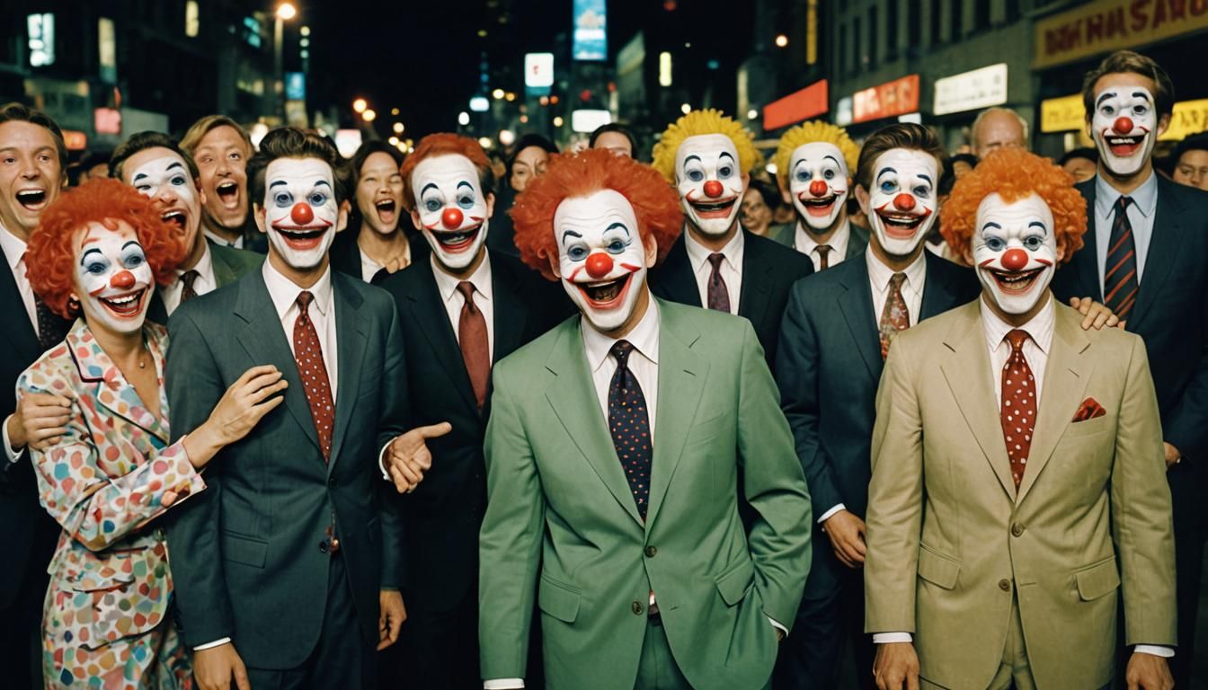 Cable News Team in Clown Suits and Dresses, Surreal Kodak Ek...