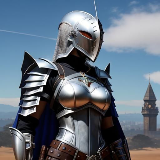 Warrior Woman Launches a Flexed Arm Towards the Sky