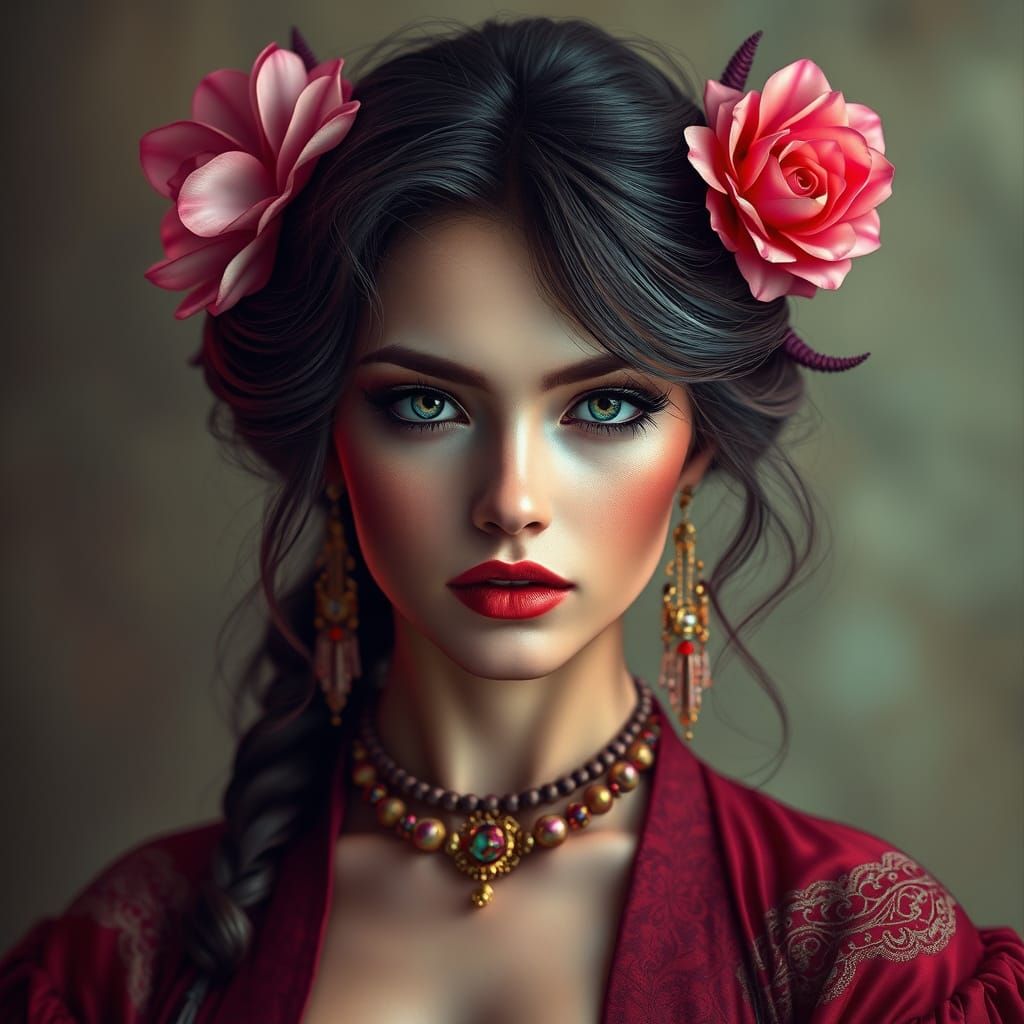 Elegant Woman Portrait with Art Nouveau Flair