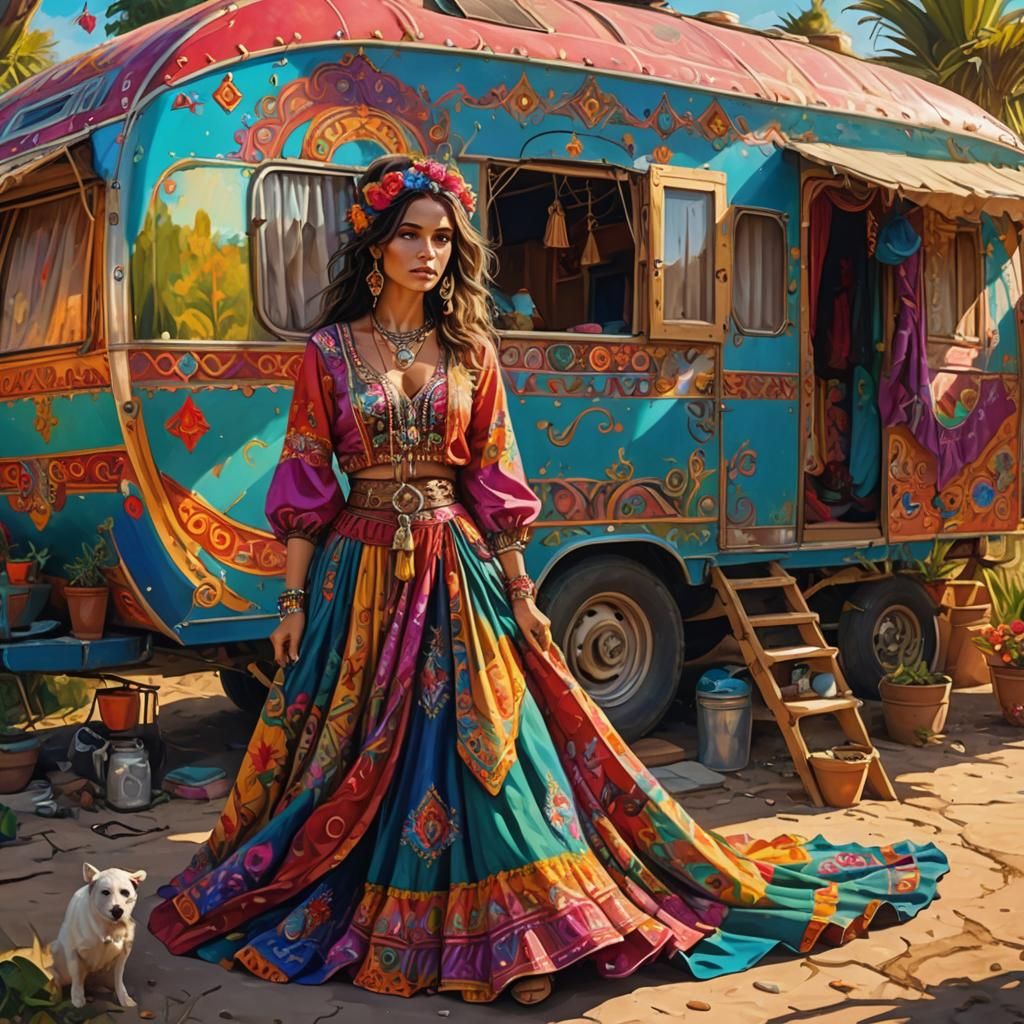 Gypsy Nomad in Vibrant Caravan
