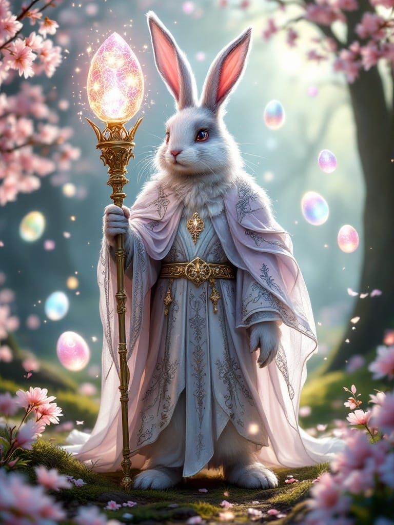 Regal Easter Bunny in Whimsical Spring Forest