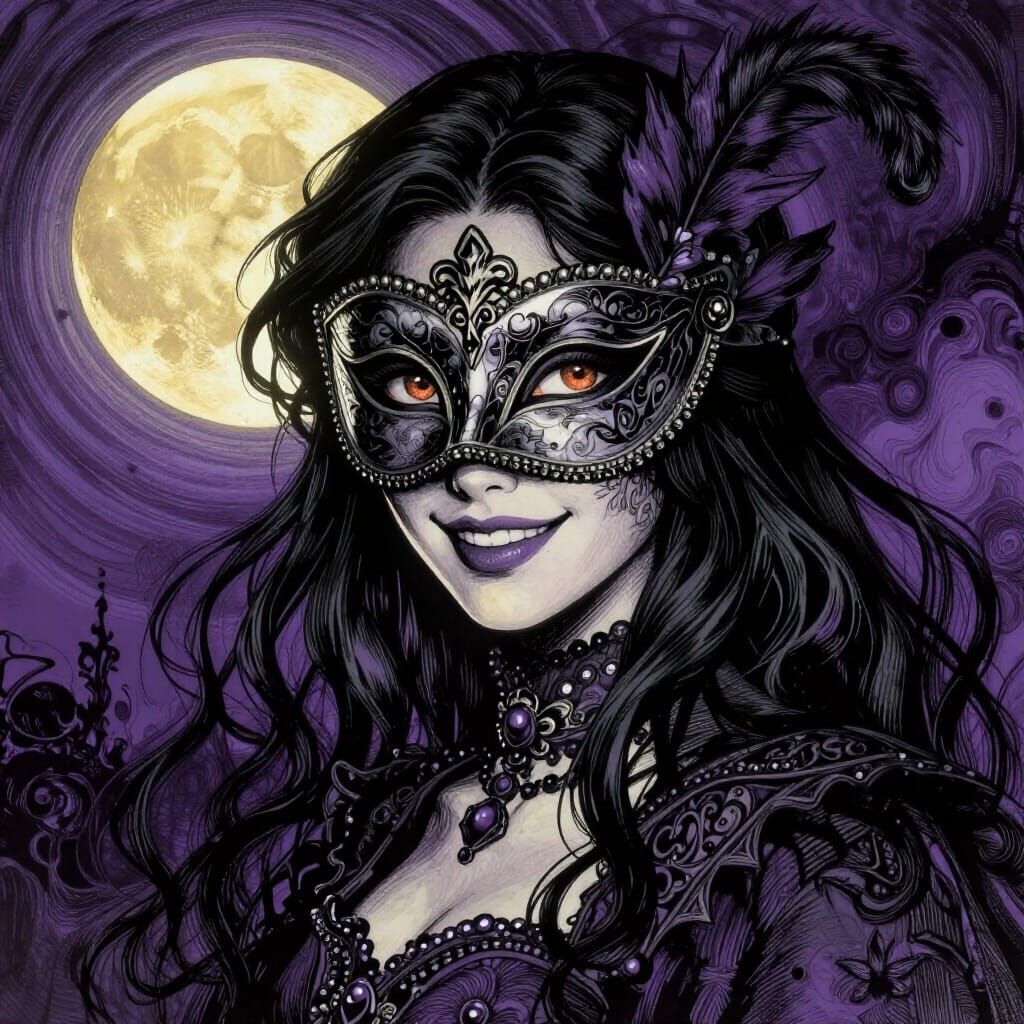 Dark Fantasy Masquerade Woman in Moonlight