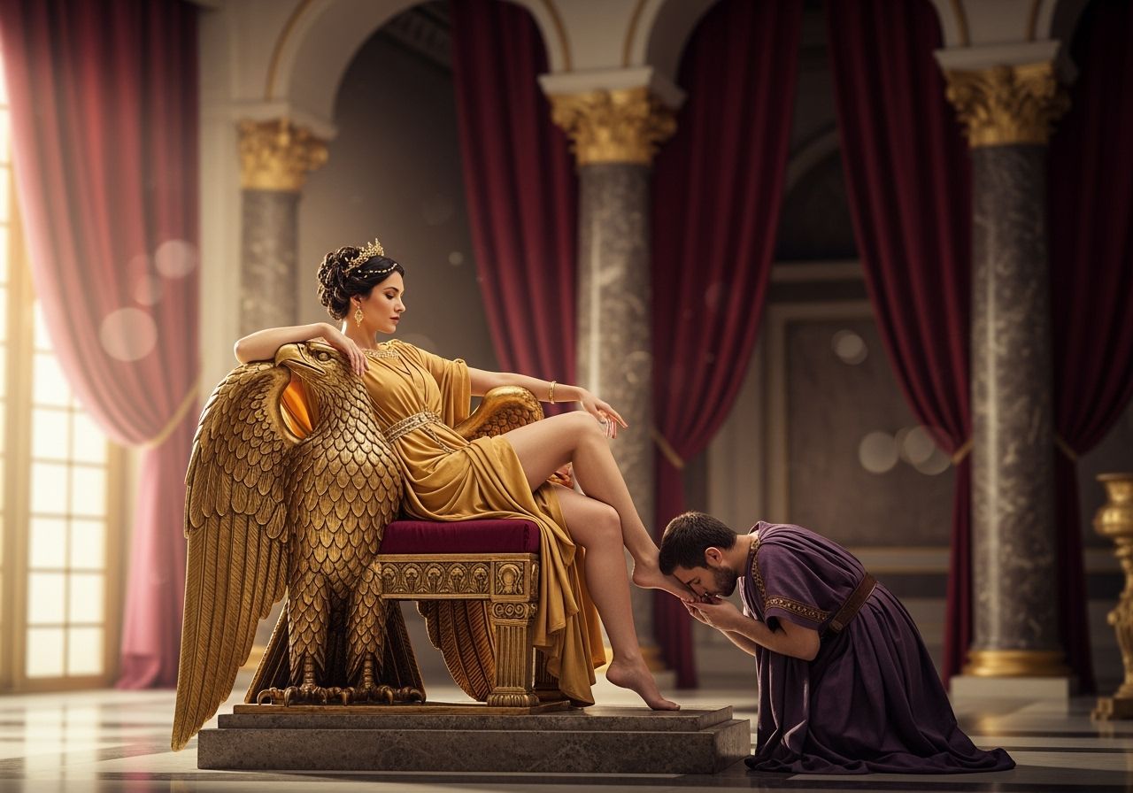 Roman Empress on Golden Eagle Throne in Opulent Palace