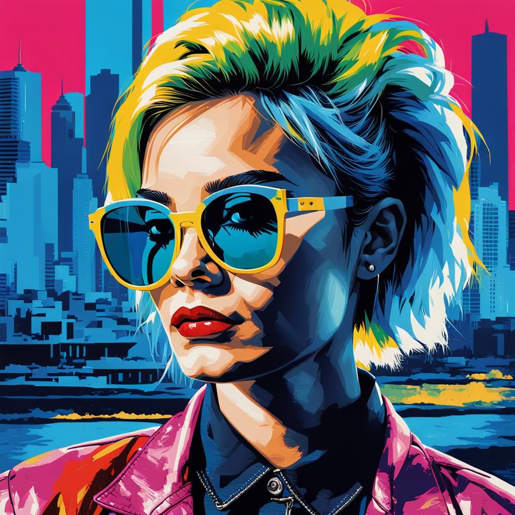 Vibrant Urban Pop Art Portrait in Warhol-Inspired Style
