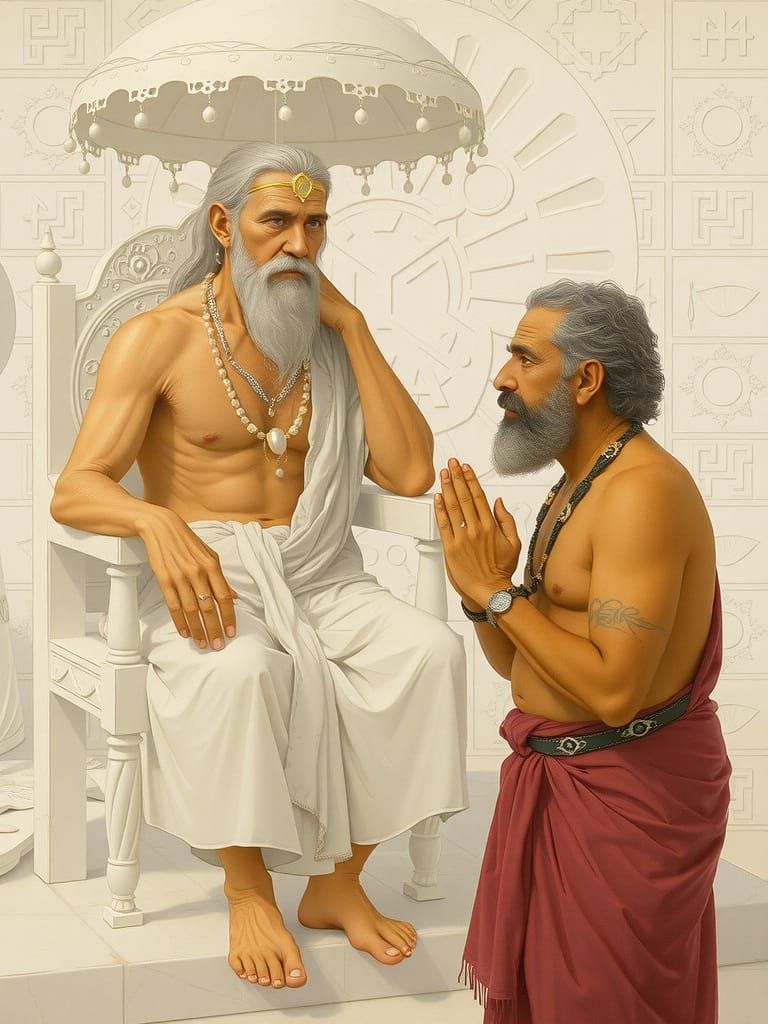 Ancient Sage on Throne with Harappan Man, Digital Art
