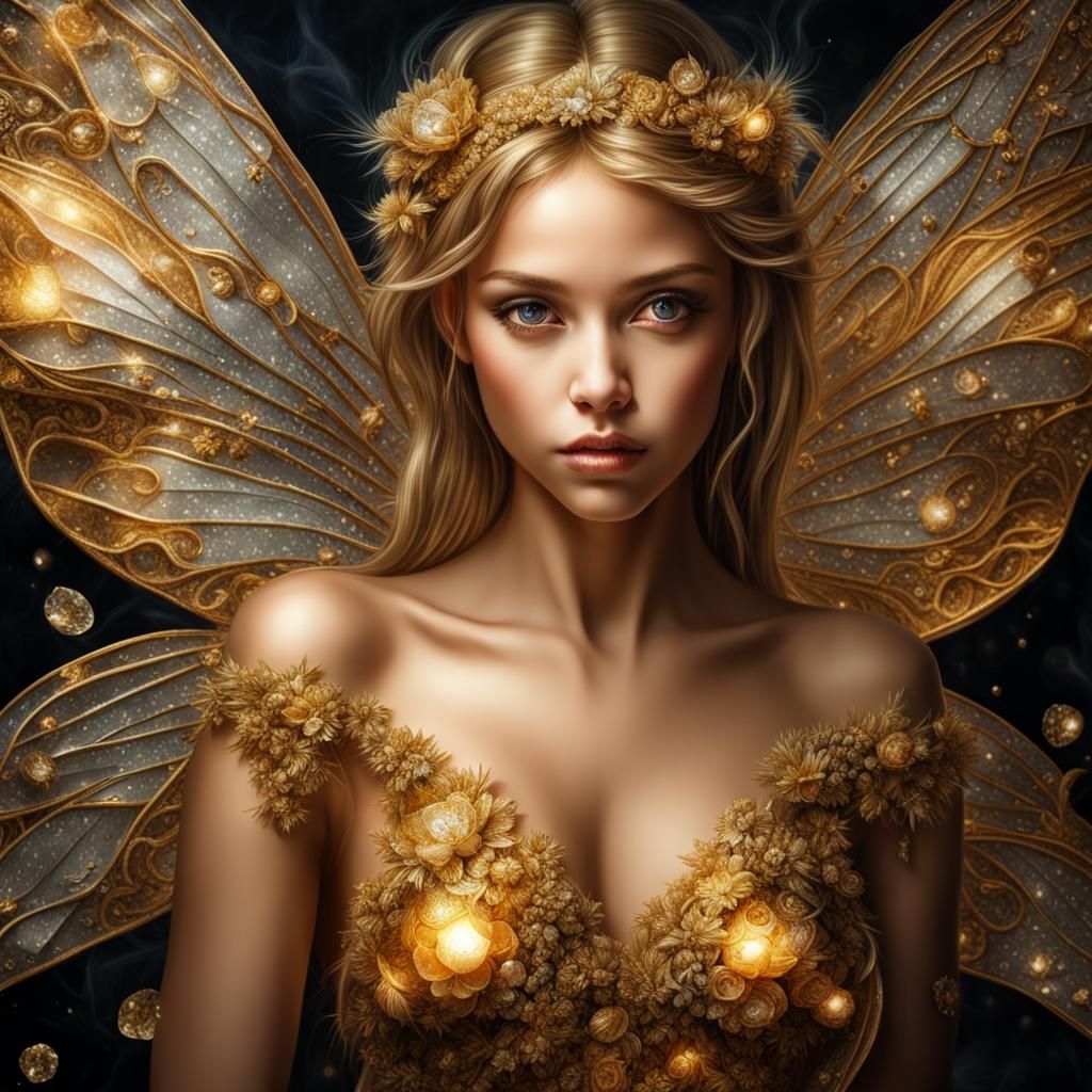 Luxurious Gold Fairy in Hyperrealistic Detail