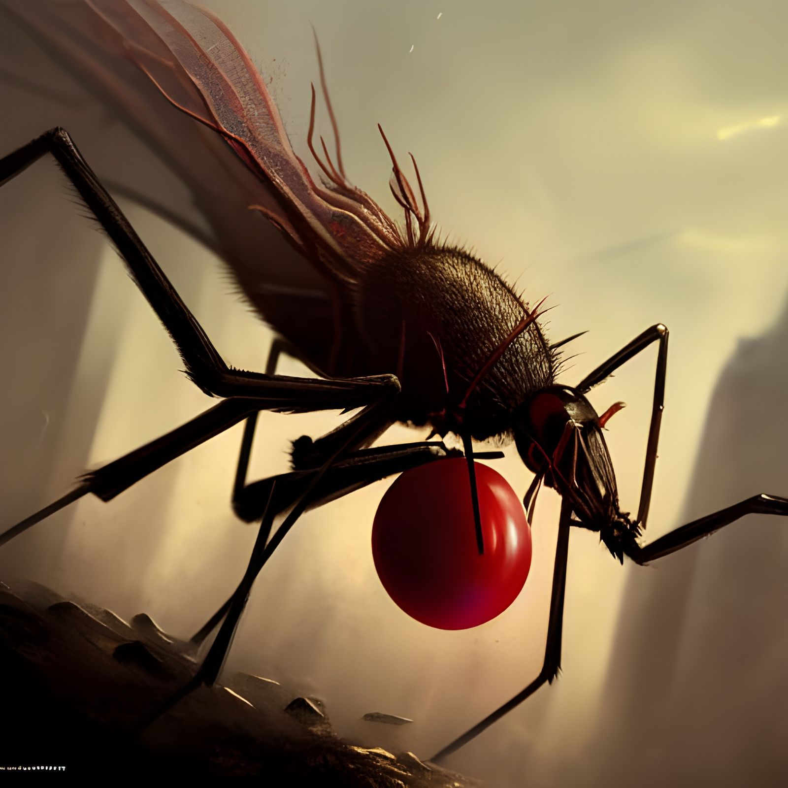My precious! (Mosquito holding onto a blood drop.)