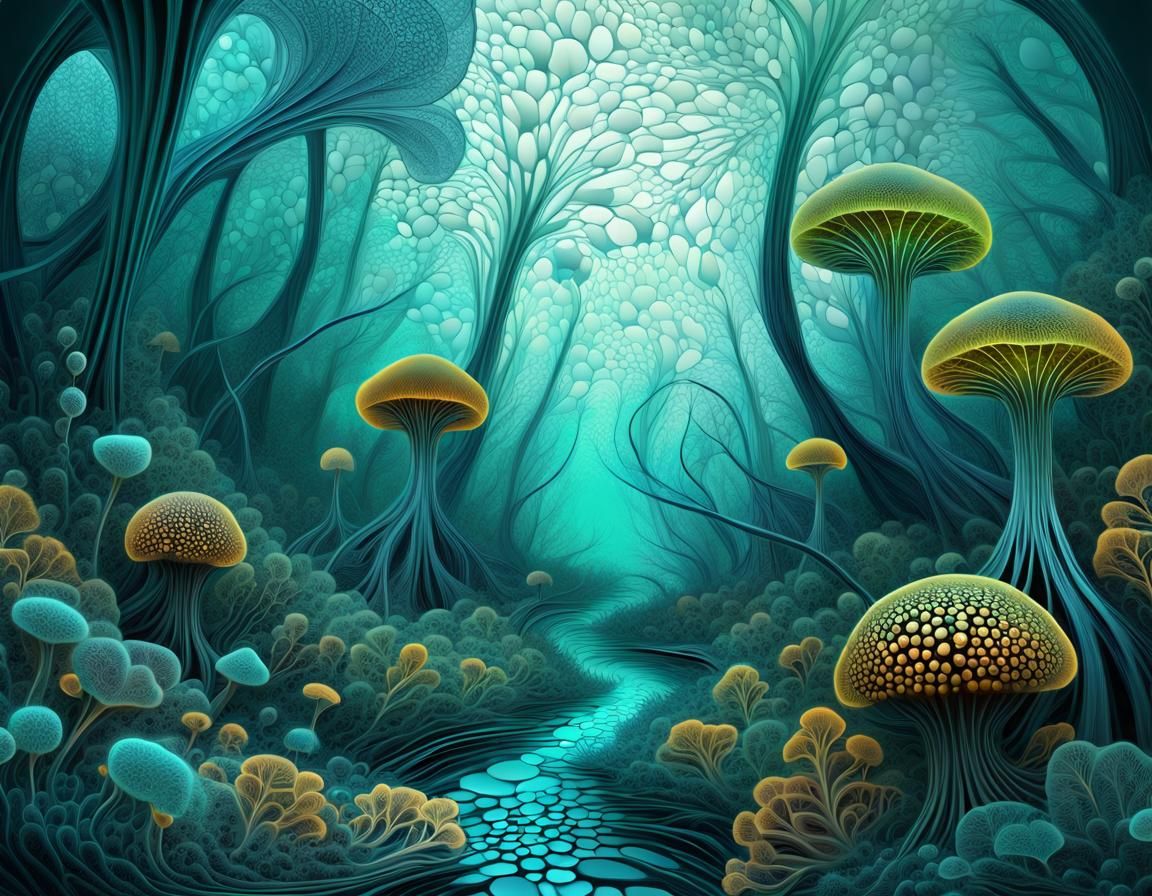 Ethereal Forest Blooms with Bioluminescent Hue