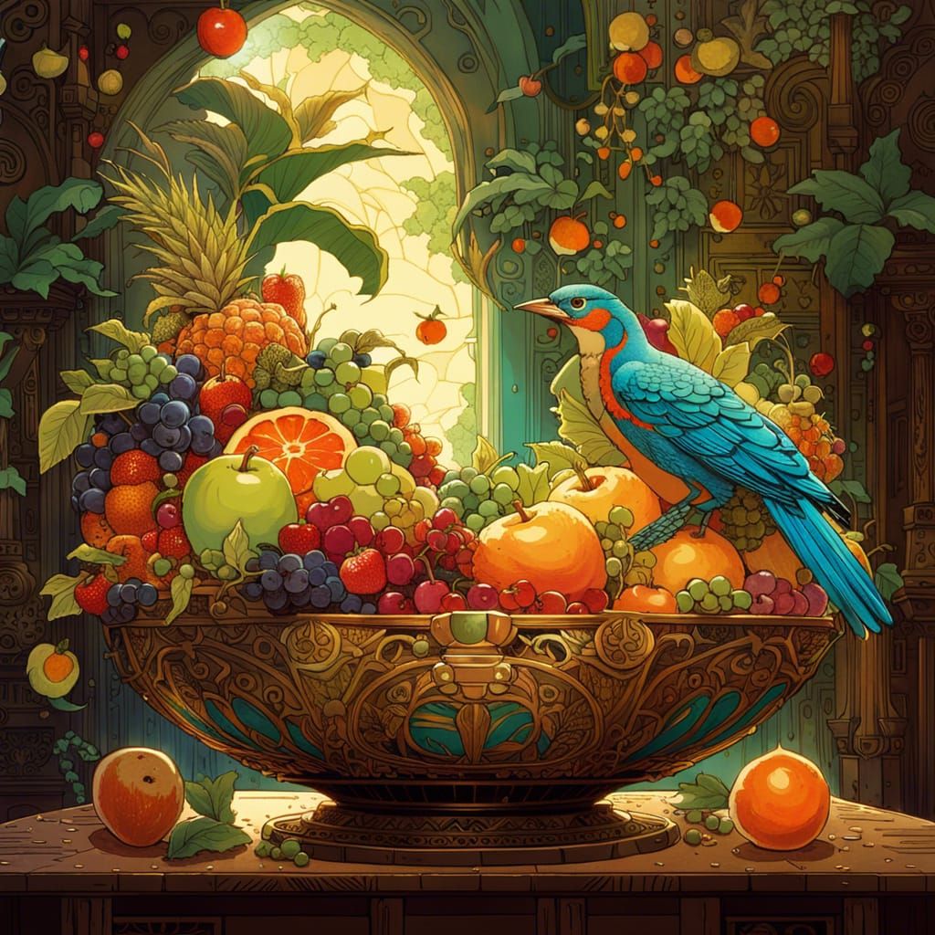 Epic Fruit Bowl in Vibrant Fantasy Style