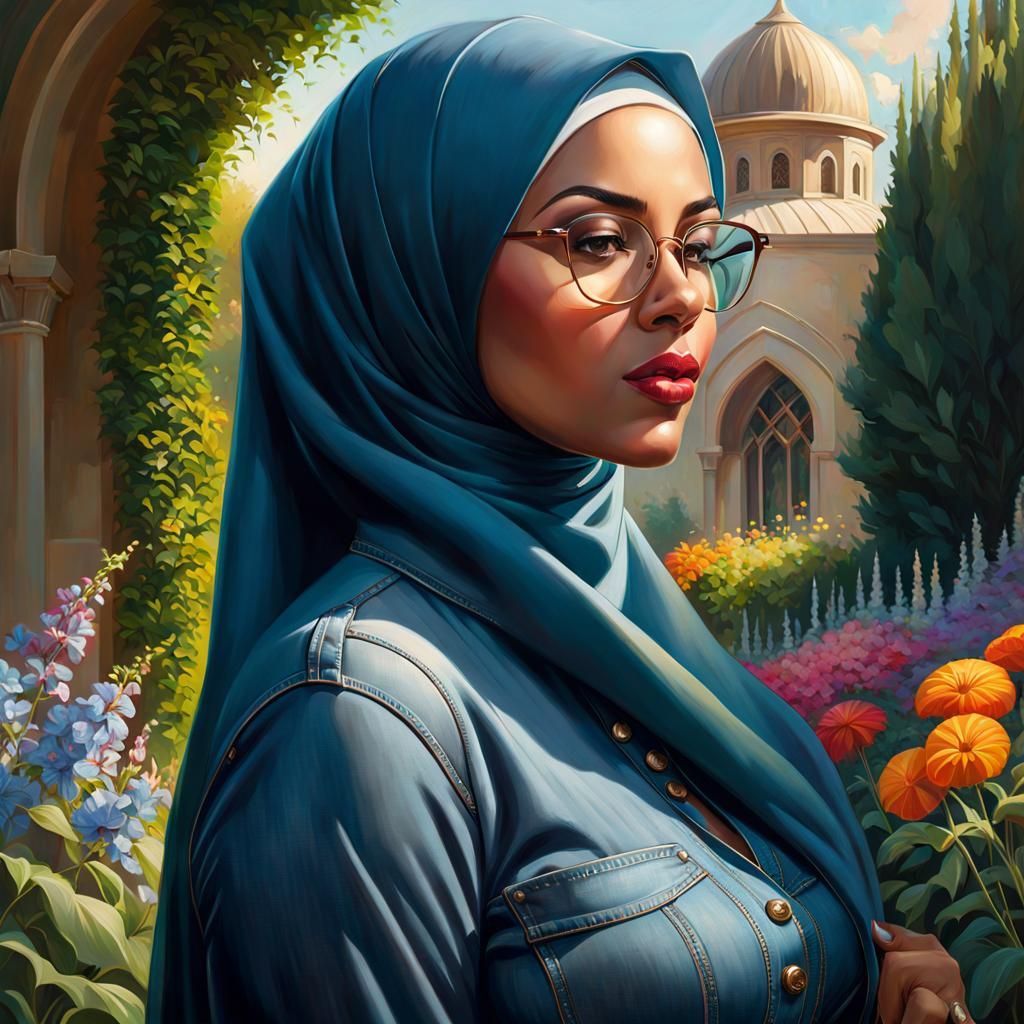 Glamorous Curvy Woman in Hijab Portrayed in Epic Realism Sty...