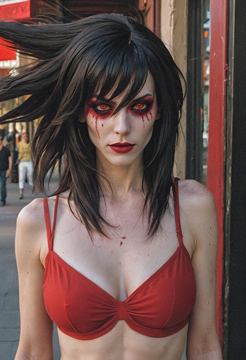 Ethereal Woman in Crimson Eyes, Downtown New Mexico