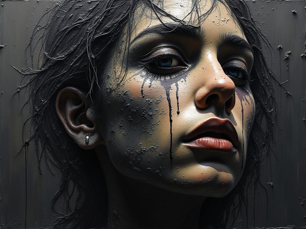 ridiculously thick impasto rich 3D deep tenebrism dark shado...