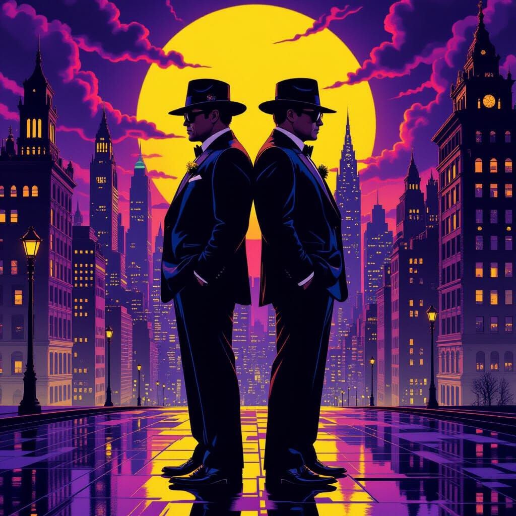 Blues Brothers in Art Nouveau Cityscape