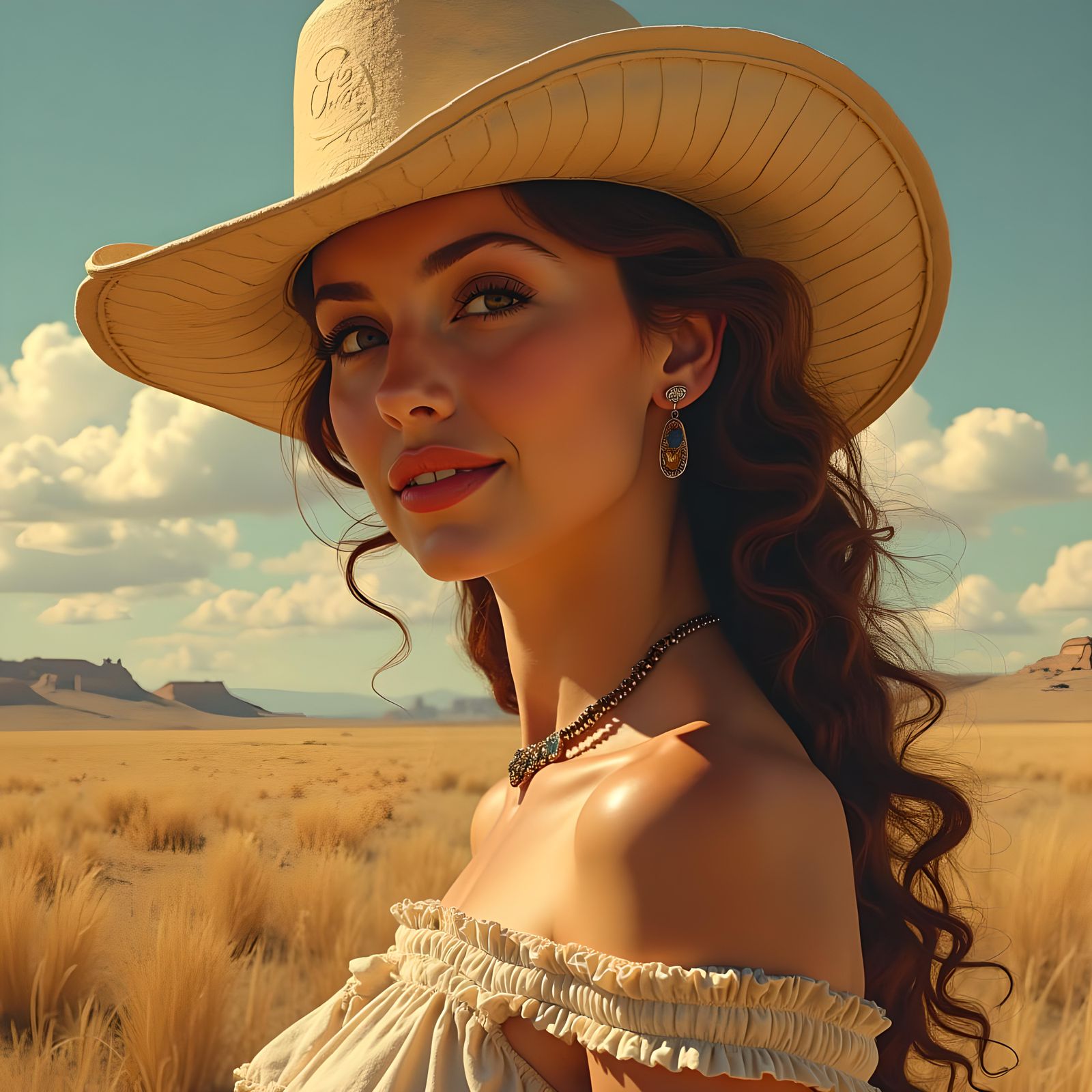 American Retro Art of Elegant Cowgirl