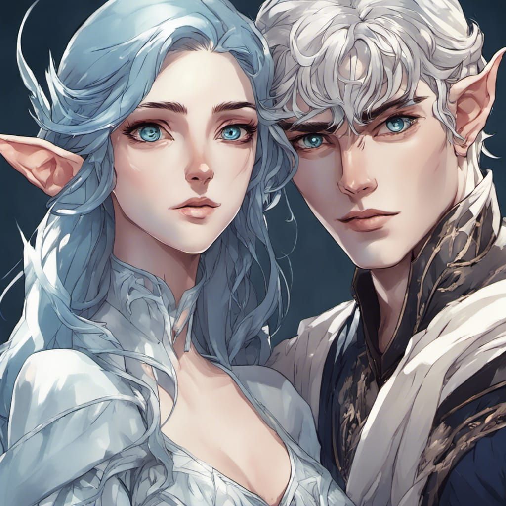 Elegant Couple Portrait in Manhwa Style