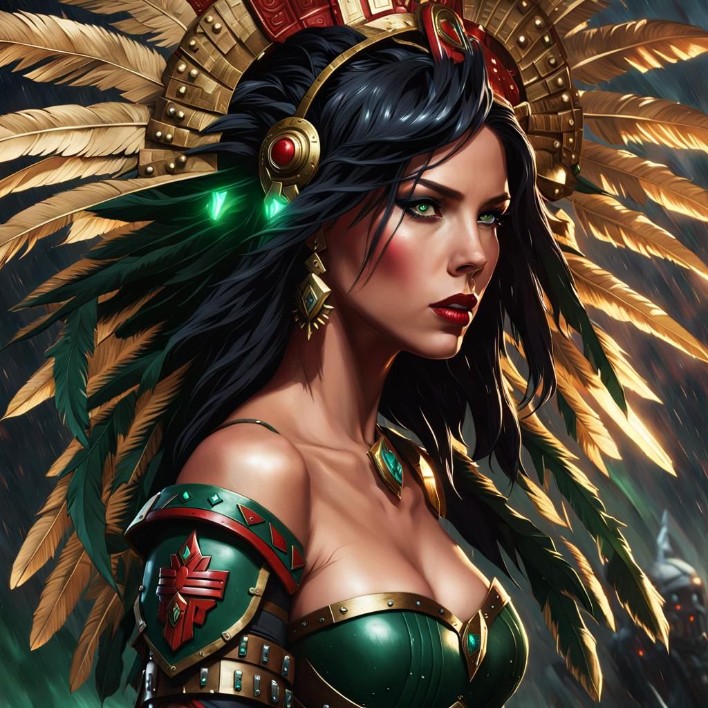 Surreal Goddess of War in Grim-Dark Cyberpunk Armor