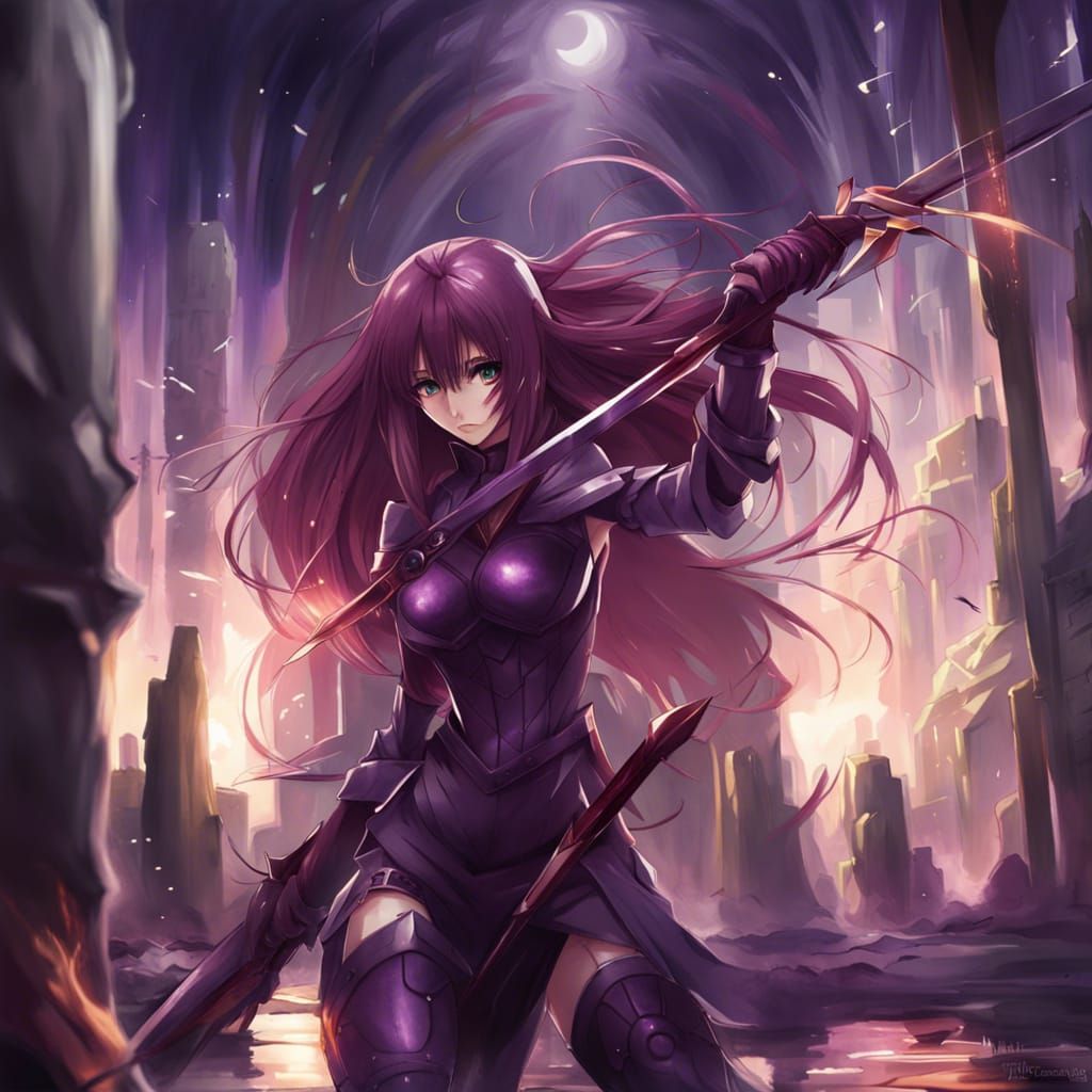Spectacular Scathach Attacks with Spear in Japanese Fantasy...