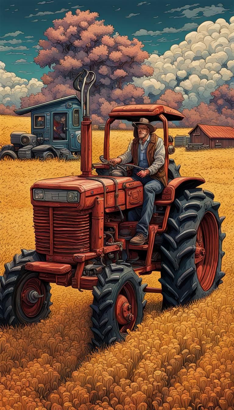 Elegant Tractor-Cow Hybrid in Warm Triadic Colors