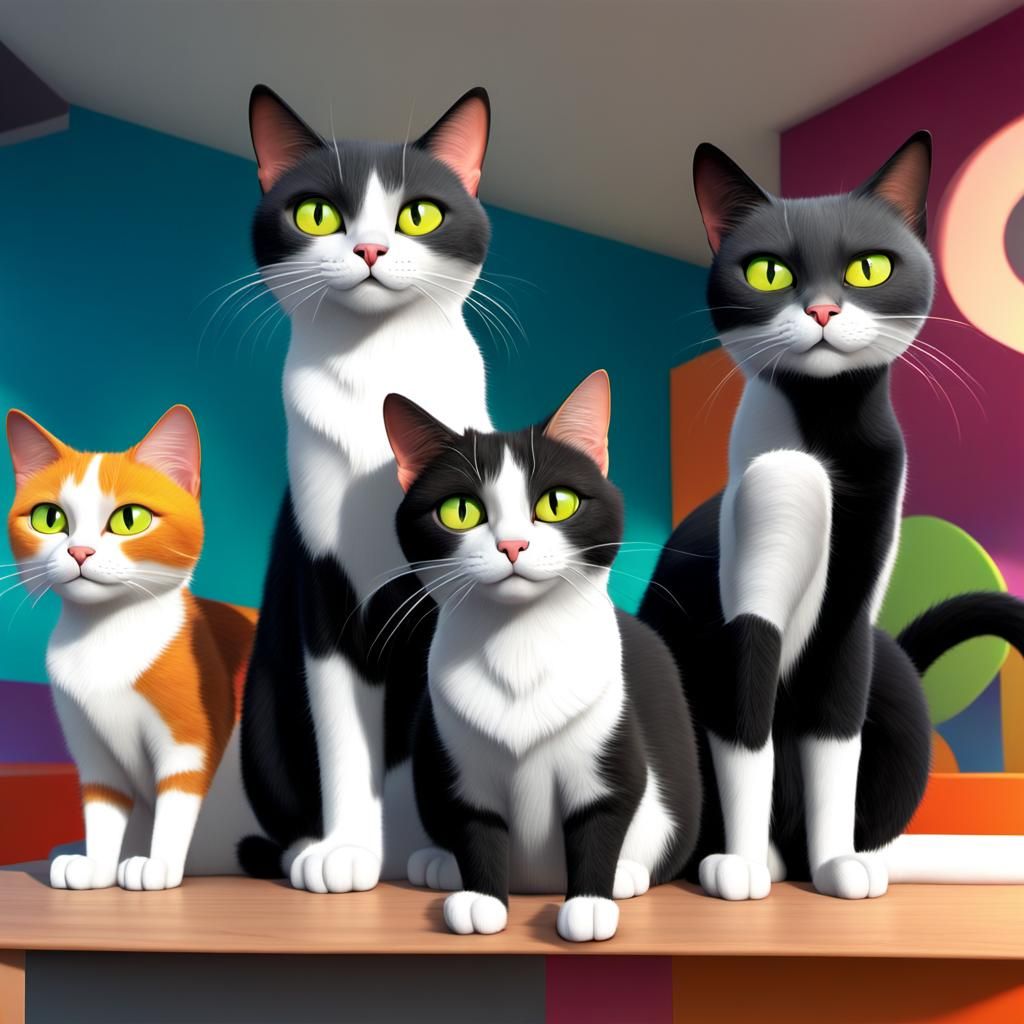 Feline Friends in Vibrant Digital Art