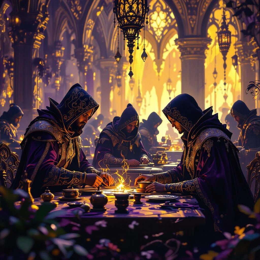 Dark Fantasy People Working in Ornate Clothing