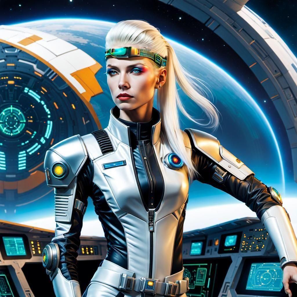 Female Starship Pilot in Cyberpunk Cybernetic Style