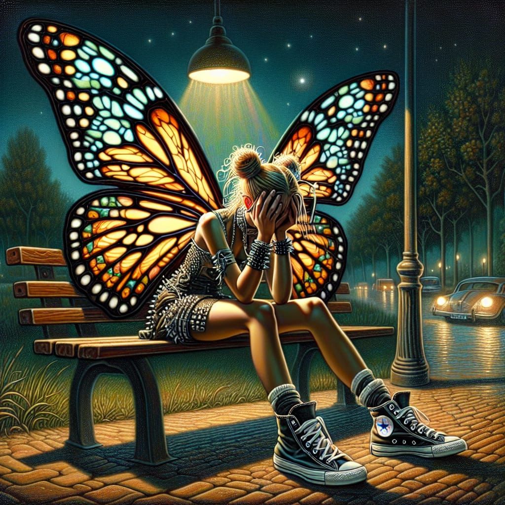 Melancholic Punk Fairy in Stained Glass Wings