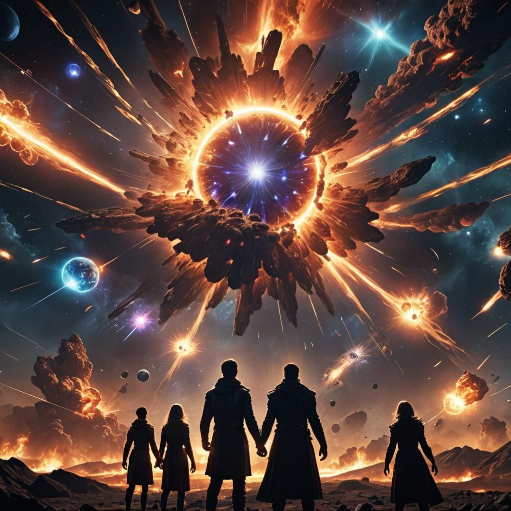 Epic Cosmic Battle in Vibrant Sci-Fi Art Style