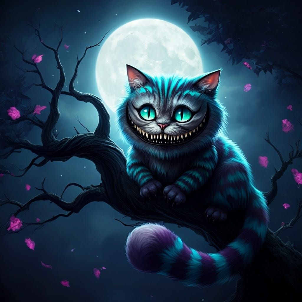 Enigmatic Cheshire Cat Amidst Lunar Glow