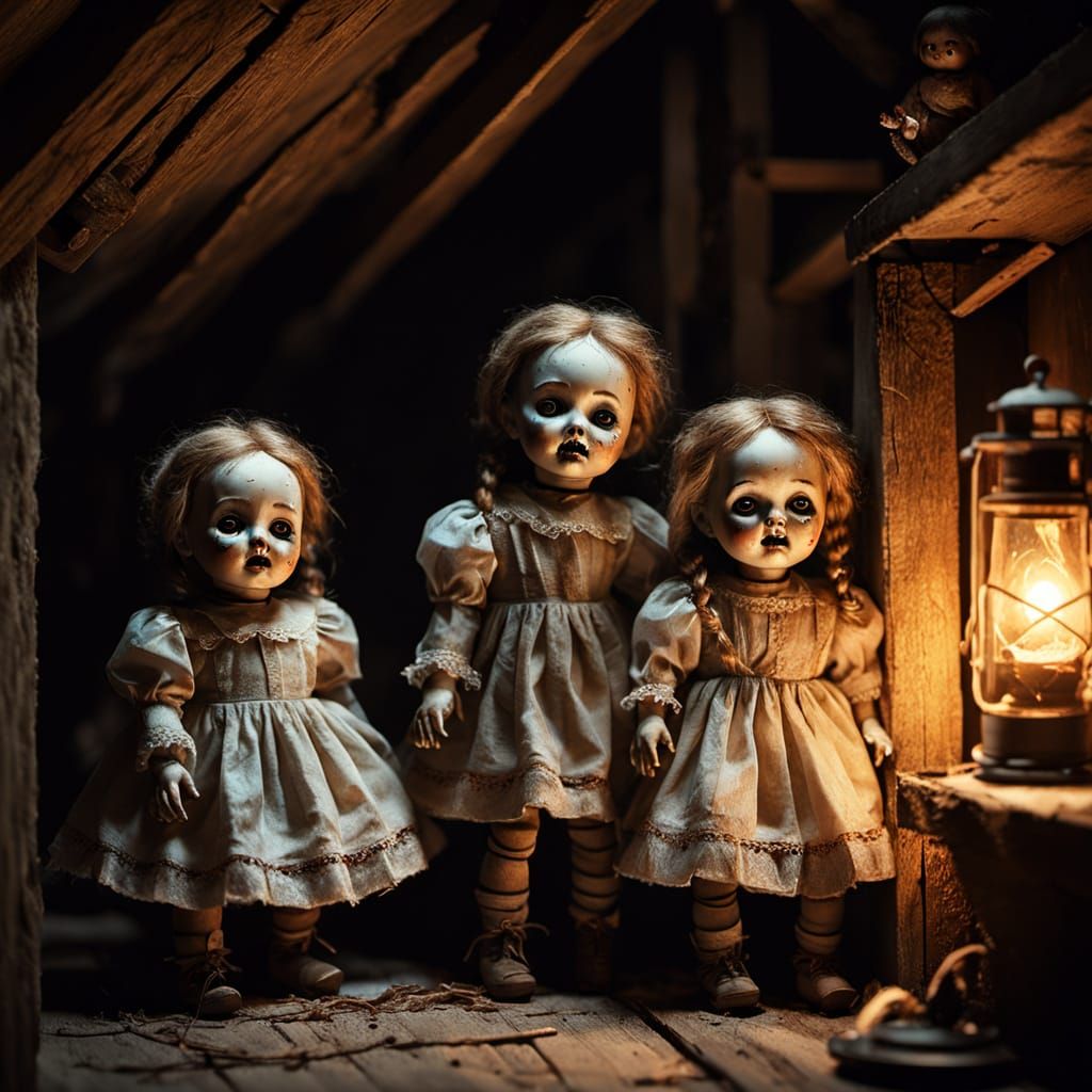 Creepy Dolls in Attic as Digital Art