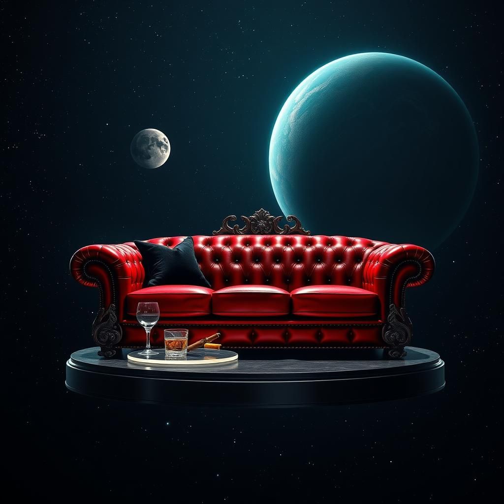 Surreal Victorian Sofa Amidst Starry Abyss