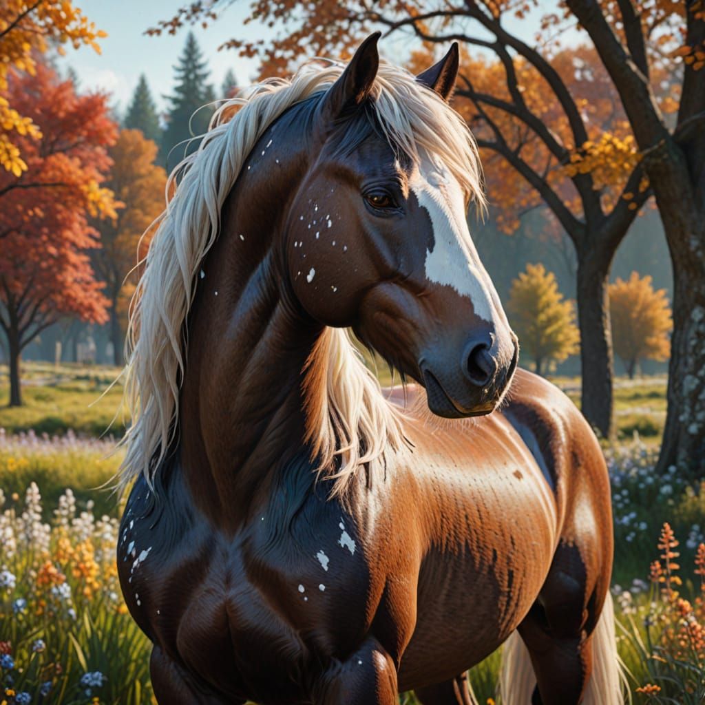 Dappled Horse in Flower Field: Fantasy Concept Art