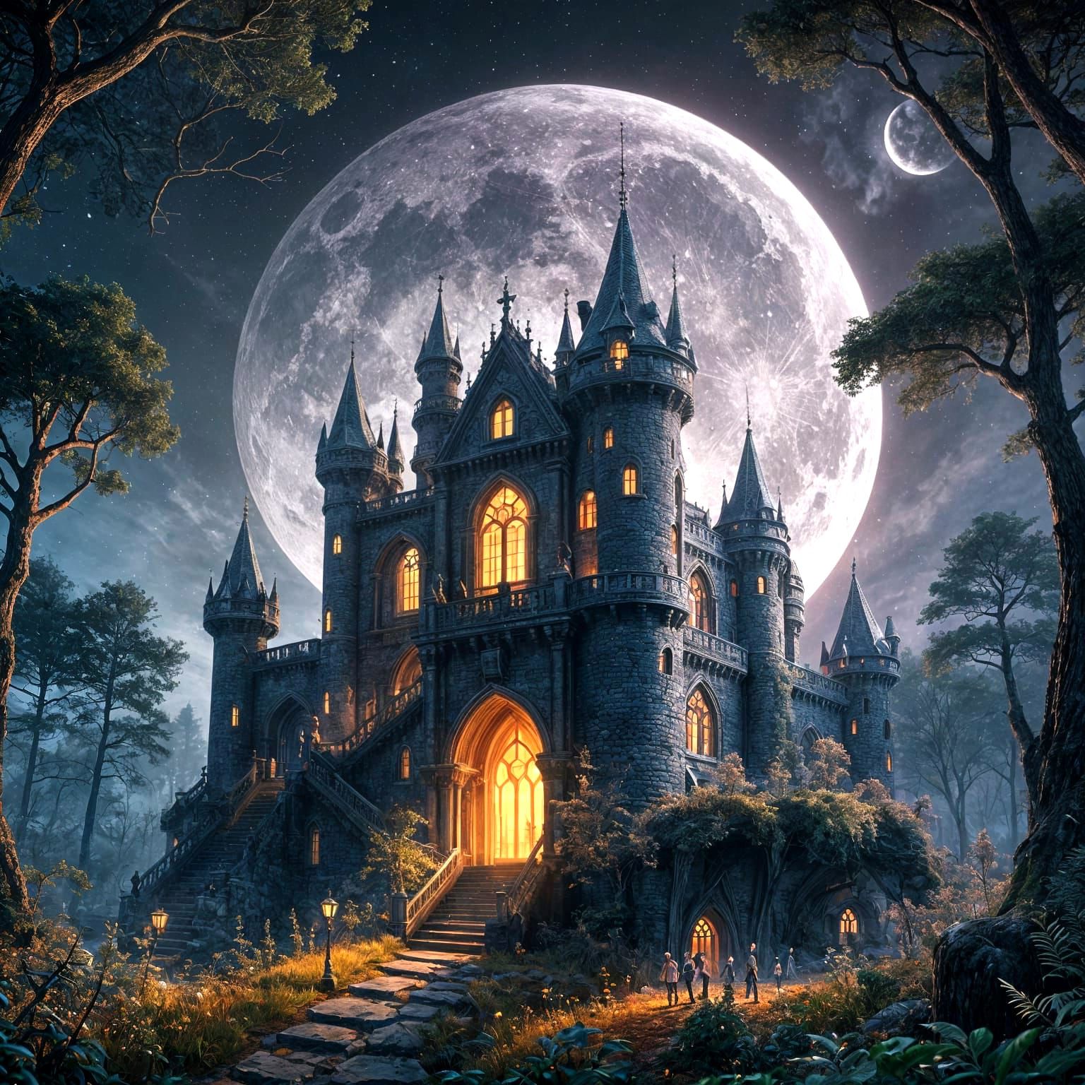 Surreal Castle Radiates Ethereal Light in the Dark