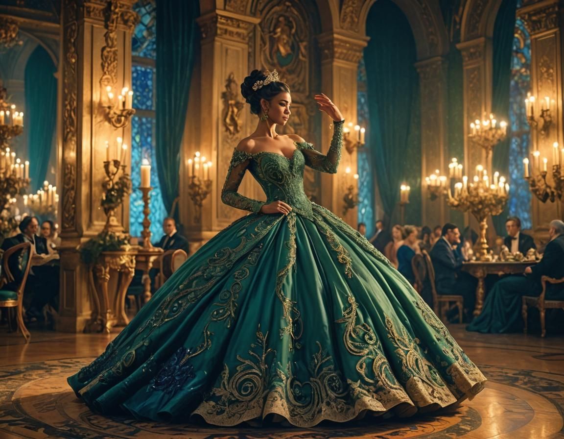 Elegant Fantasy Woman in a Grand Ballroom