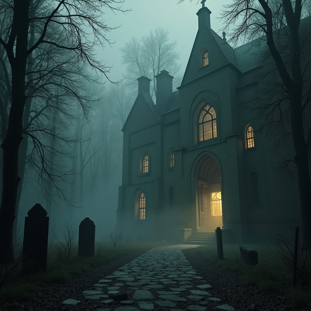 Ethereal Abandoned Asylum in Muted Grays and Greens