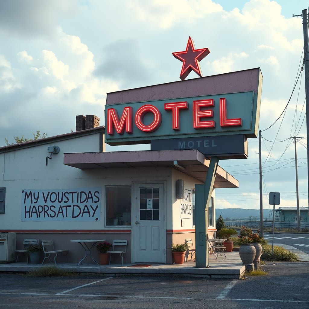 Old Motel Sign in Moody Film and Anime Art Style