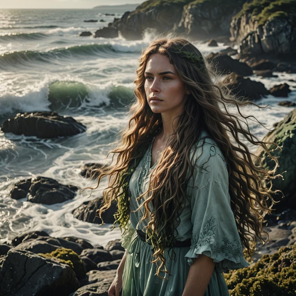 Surreal Goddess Emerges from Ocean Waves in Cinematic Style