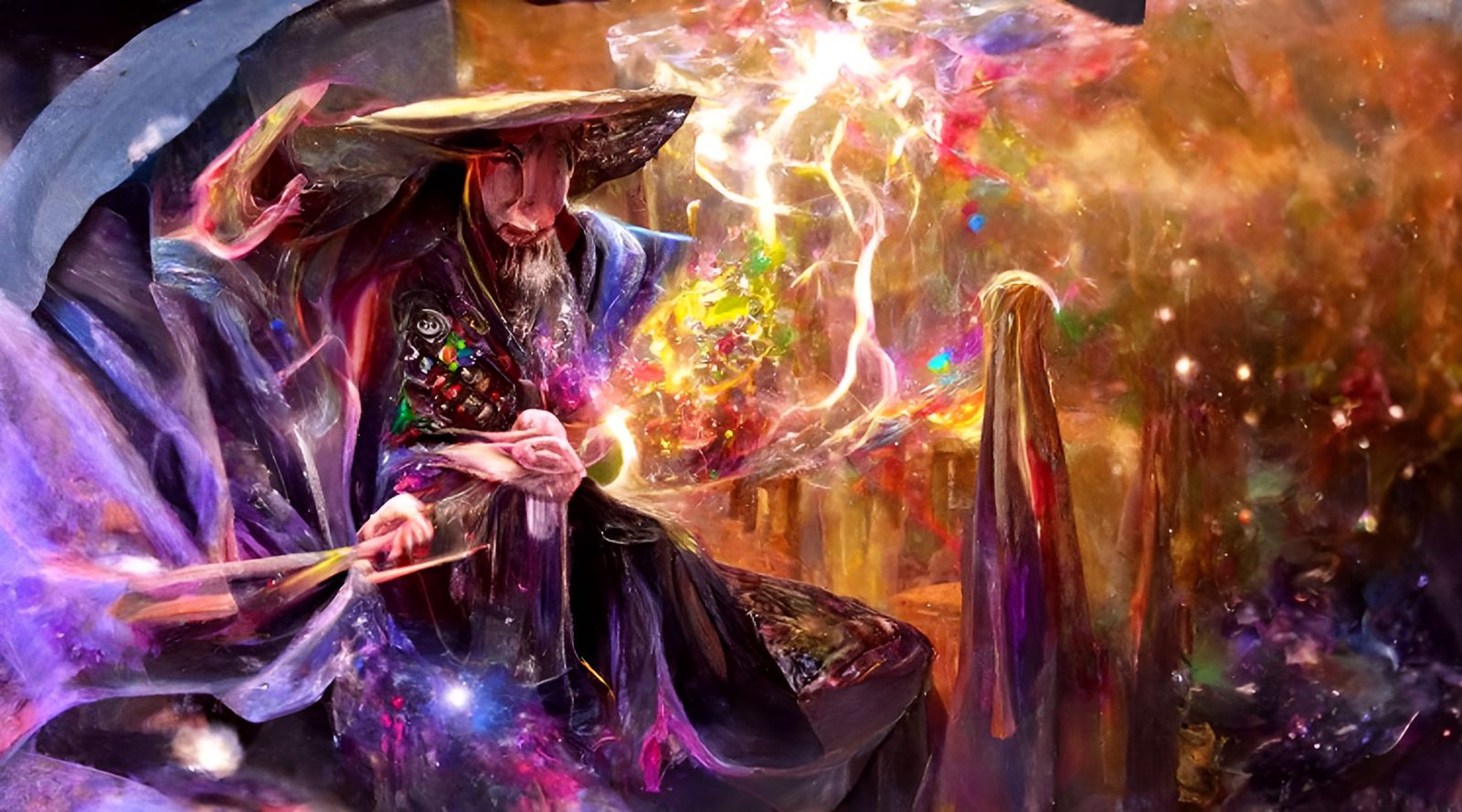 Powerful Realistic Wizard in Dark Cosmic Landscape