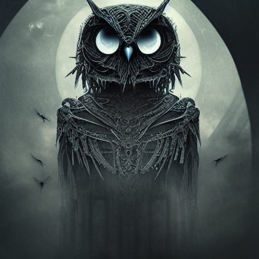 Epic Eldritch Owl in Ominous Digital Landscape