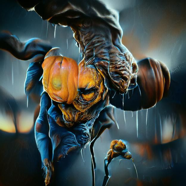 Surreal Pumpkin Sculpture in a Dark Gothic Style