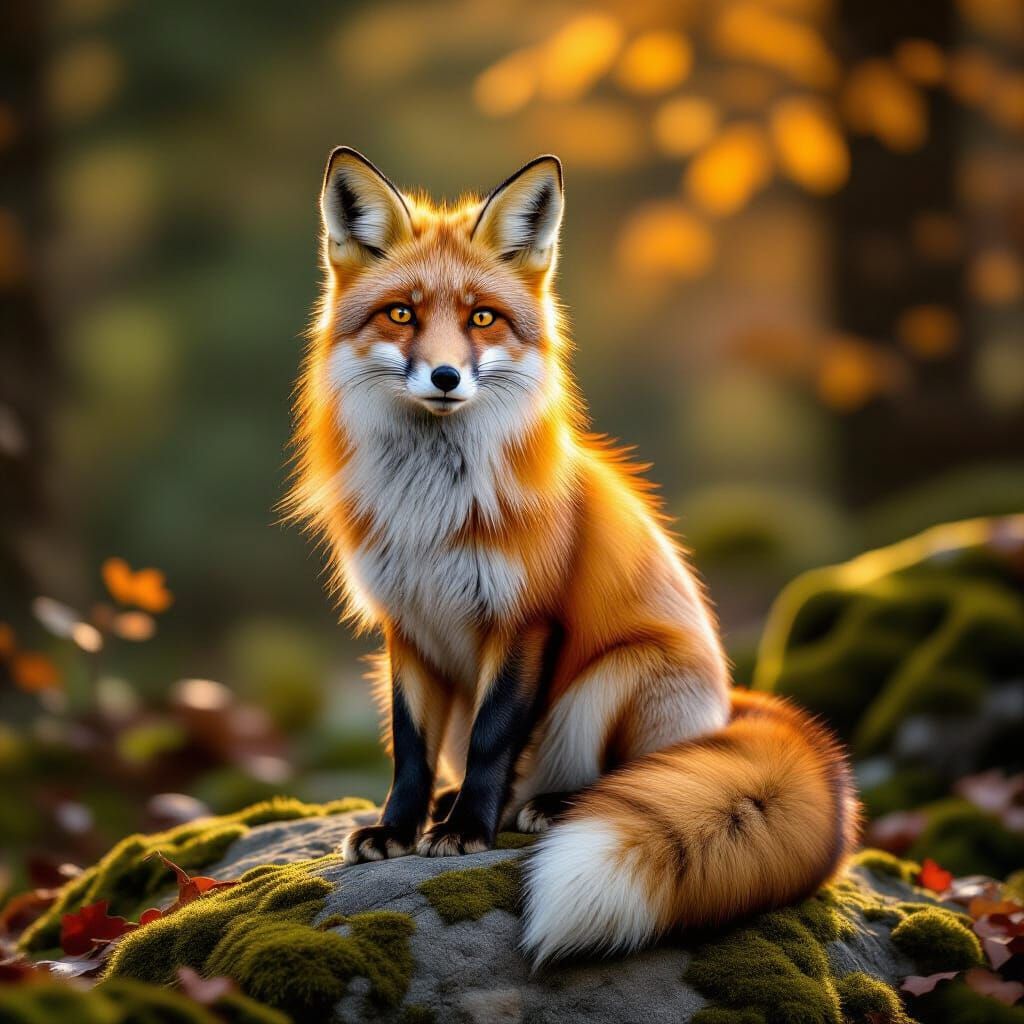 Red Fox Portrait in Enchanted Autumn Forest